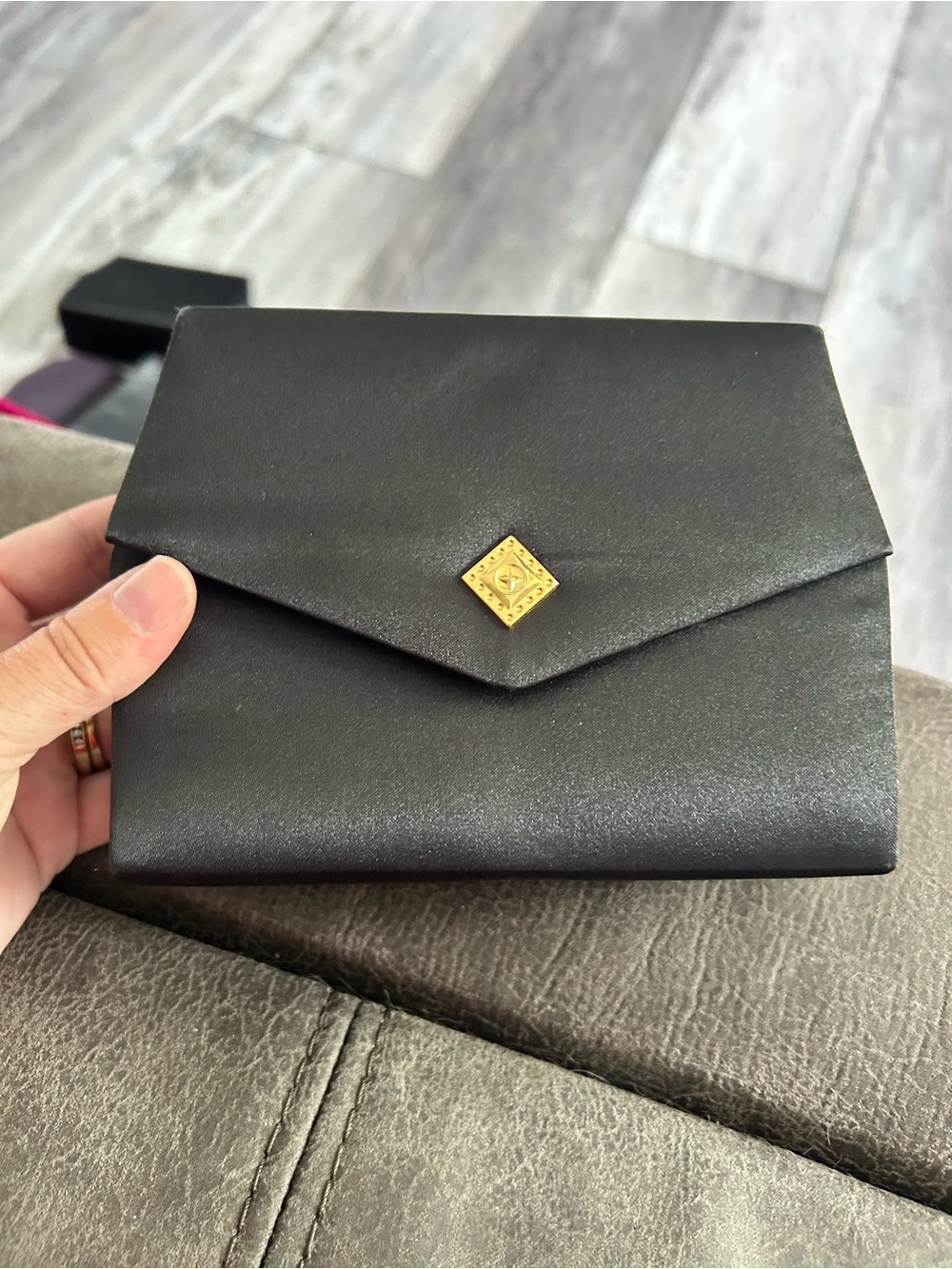 4/$100 Black Envelope Clutch with Gold Accent